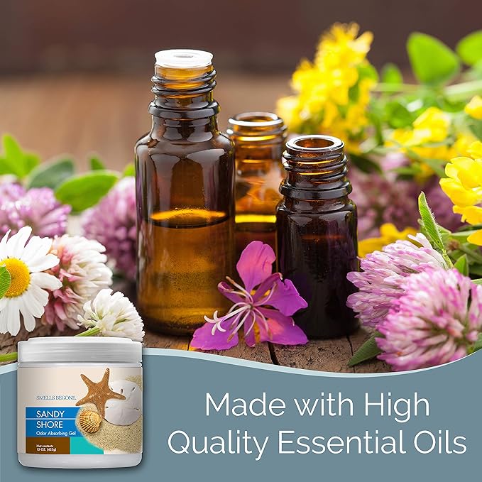 SMELLS BEGONE Air Freshener Odor Absorber Gel - 15 oz, Pack of 2 - Absorbs and Eliminates Odor in Pet Areas, Bathrooms, Cars, & Boats - Made with Essential Oils - Sandy Shore Scent-Mewly Pet