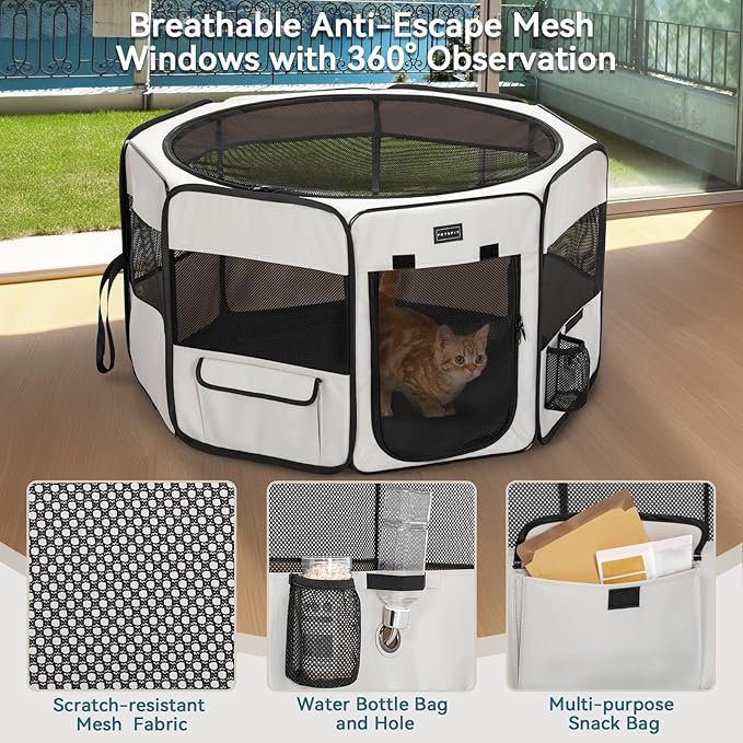 PETSFIT 29" Puppy Playpen with Removable Waterproof Mat & Zippered Roof | RV, Camping, Travel Dog Pen | Indoor/Outdoor Whelping & Cat Observation Space(29.5"x29.5"x16.5"H)-Mewly Pet