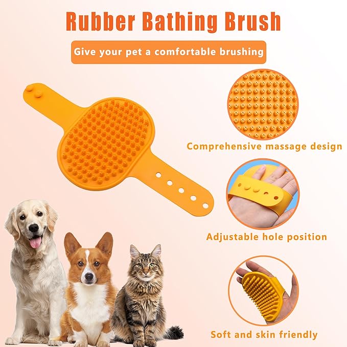 Cat Grooming Brush Kit 6 Tools - Deshedding & Dematting for Long/Short Hair, Self-Cleaning Slicker Brush with 6-in-1 Flea Comb for Cats & Kittens (Orange)-Mewly Pet