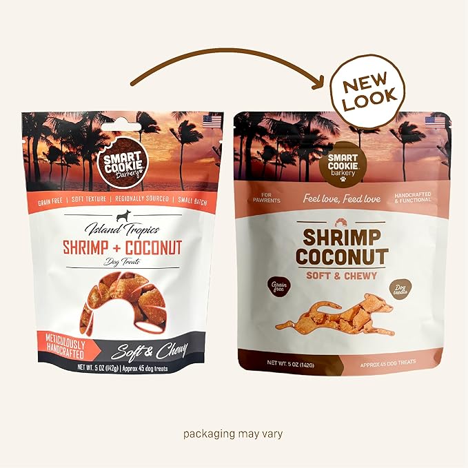 Smart Cookie All Natural Dog Treats - Shrimp & Coconut - Training Treats for Dogs with Allergies, Sensitive Stomachs - Soft Dog Treats, Chewy, Grain Free, Human-Grade, Made in USA - 5oz, Pack of 3-Mewly Pet
