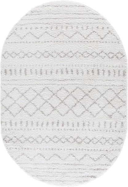 SAFAVIEH Arizona Shag Collection Area Rug - 6' x 8' Oval, Ivory & Beige, Non-Shedding & Easy Cleaning, Plush Thick Pile, Ideal for Living Room, Bedroom, Dining Space (ASG741A)