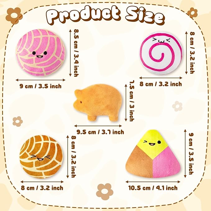 L1rabe Mexican Catnip Stuffed Toys - Hispanic Heritage Month 5Pcs Concha Cafecito Pan Dulce Funny Cat Toys for Cat Lovers Indoor Kitten Chew Bite Kick Non-Toxic Pet Supplies Kitten Birthday Presents-Mewly Pet