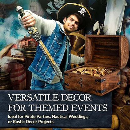 Nautical Cove Handmade Pirate Treasure Chest for Kids Prizes & Classroom with Lock and Skeleton Keys – Lockable Wooden Storage Chest Box, Pirate Decor, Decorative Wooden Box - Small 8x6x6