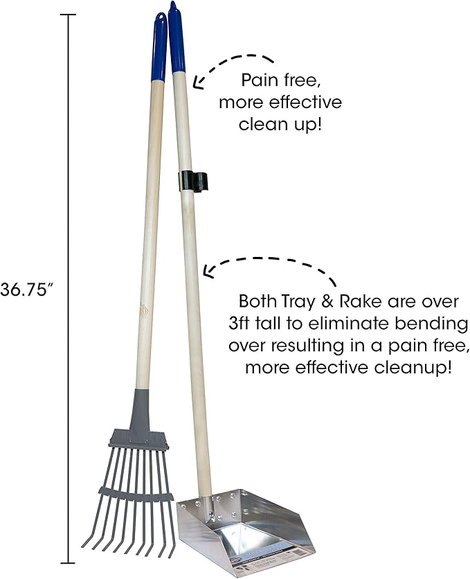 Wood Handle Pooper Scooper Durable Solid Metal Poop Tray with Rake 36.75" Long Handled Scoop | Great for Large or Small Dogs | No Assembly Required | Better for The Environment Than Plastic-Mewly Pet