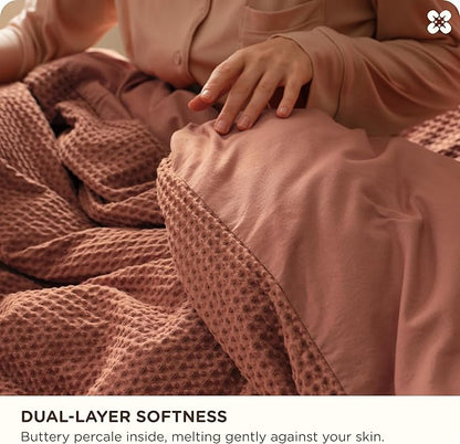 Bedsure Cotton Duvet Cover Queen - 100% Cotton Waffle Weave Burnt Orange Duvet Cover Queen Size, GentleSoft™ and Breathable Bedding Set for All Season, 3 Pieces, 90"x90"