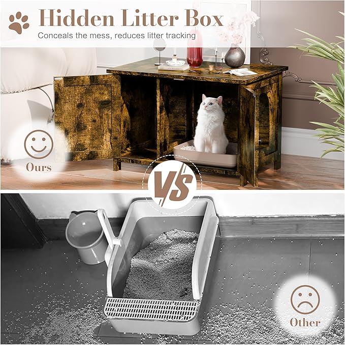 JY QAQA Cat Litter Box Enclosure,Litter Box Furniture Hidden with Barn Door,Wooden Cat Washroom Furniture,Cat House,Fit Most of Litter Box,Brown-Mewly Pet