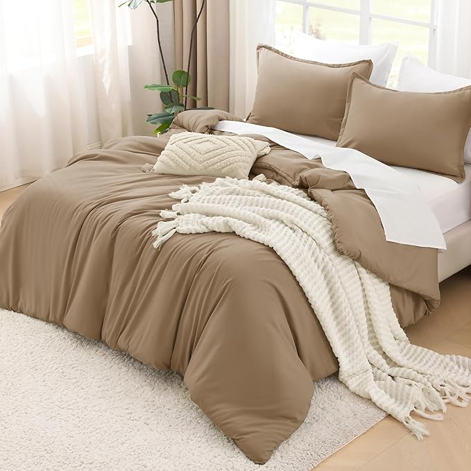 Litanika Taupe Tan Twin/Twin XL Comforter Set, 2 Pieces Solid Bedding Comforter Set, All Season Fluffy Bed Set (66x90In Comforter & 1 Pillowcase)