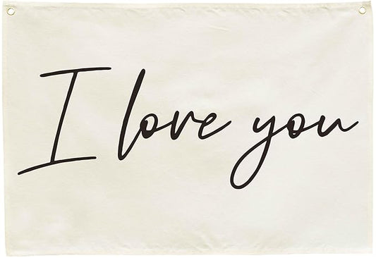 I love You Rectangular Canvas Banner-Boho Flag Wall Decor for Boy Girl Kids Friends,Nursery Babyroom Above Crib Bedroom Living Room Office-Baby Growth Stuff-Baby Shower Birthday Christmas Gift