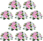 NUPTIO 10 Pieces Pink White Fake Flower Ball Arrangement Bouquet 15 Heads Plastic Roses with Base, Suitable for Wedding Centerpiece Flower Rack for Parties Home Décor