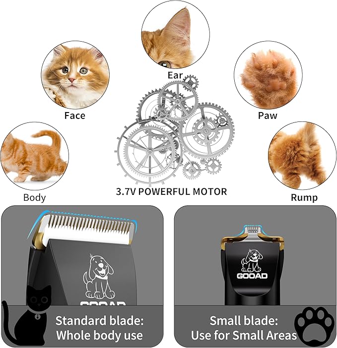 Cat Clippers, Professional Cat Grooming Kit, Cordless Cat Grooming Clippers for Thick Coats, Cat Hair Trimmer, Low Noise Cat Shaver Clippers, Quiet Pet Hair Clippers Tools for Cats Dogs (Black)-Mewly Pet