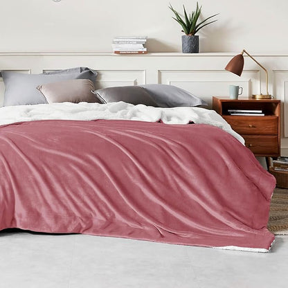 Bedsure GentleSoft Sherpa Fleece Blankets Queen Size for Bed - Thick and Warm Throw for Girls and Women, Soft Fuzzy Plush Queen Blanket for Winter, Dusty Rose, 90x90 Inches