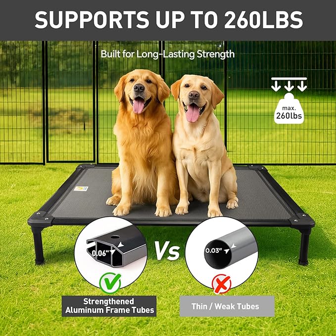 Sytopia 47'' Outdoor Elevated Dog Bed for Extra Large Dogs, Chew-Proof Pet Camping Raised Cot with Breathable Mesh - Durable Frame, Cooling Hammock Bed, Non-Slip Feet, Waterproof, Easy Clean-Mewly Pet