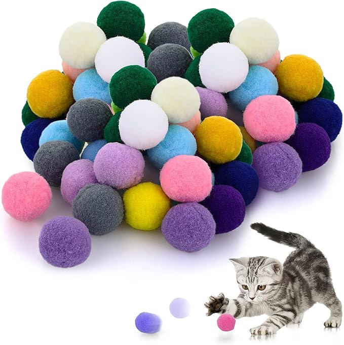Molain Large Cat Toy Balls, Soft Cat Balls 1Inch Kitten Pom poms Ball Cat Play Toy (50 Pcs)-Mewly Pet
