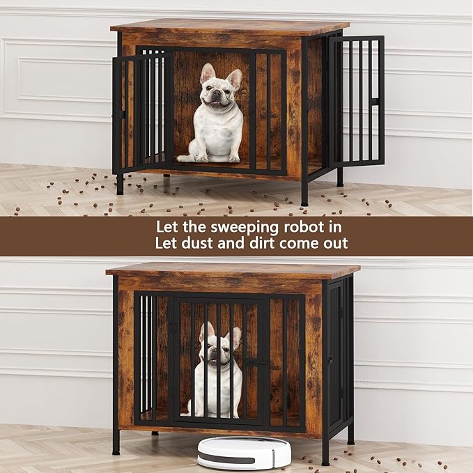 EasyCom 31.5" Small Dog Crate Furniture, Chew-Resistant Dog Crates for Small and Medium Dogs, Dog Kennel Furniture Indoor with 2 Doors and 3.94" Raised Feet, as TV Stand, End Table, Crate Table-Mewly Pet