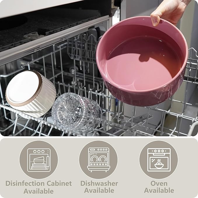 Ceramic Elevated Dog Bowls, Pet Food and Water Bowl Set for Large Dogs, 7.5 Cups Dog Bowls Raised with Wood Stand, 61OZ, Pink-Mewly Pet