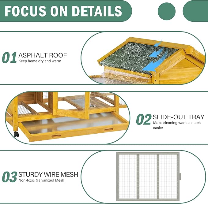 Wooden Rabbit Hutch with Waterproof Roof,Outdoor/Indoor Bunny Cage with Removable Slide-Out Bottom Tray, Chewproof Rabbit cage for Small-Medium Animals (Guinea Pigs, Hedgehogs)-Mewly Pet