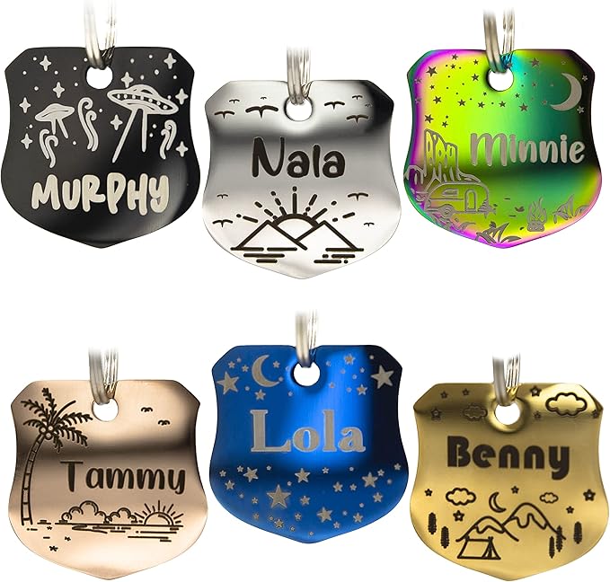 Personalized Dog Tag with 5 Lines of Custom Deep Engraved Durable Stainless Steel Pet ID Name Tag Designer Regular Size Badge-Mewly Pet