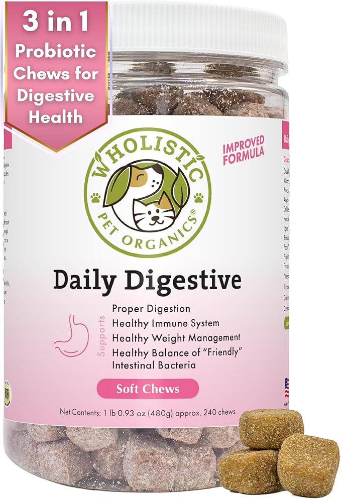 Wholistic Pet Organics:Dog Probiotics and Digestive Enzymes-Probiotic Chews for Dogs Digestive Health,Support Gut Health Immune Supplement Prevents Dog Digestive Problems (Original, 240 Count)-Mewly Pet