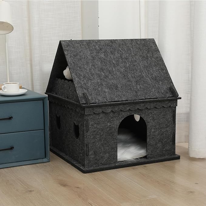 2-Tier Indoor Cat Apartment，Cozy Pet Cat Bed, Hideaway, and Sturdy Cat Castle for Multiple and Large Cats-Mewly Pet