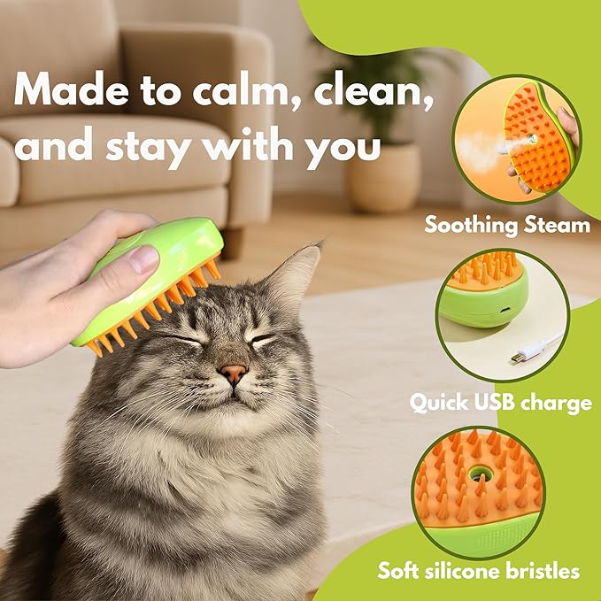 Cat Brush with Steam – Steam Cat Brushes for Indoor Cats | Pet Spray Hair Removal Comb & Relaxing Grooming Tool for Calmer, Happier Cats-Mewly Pet