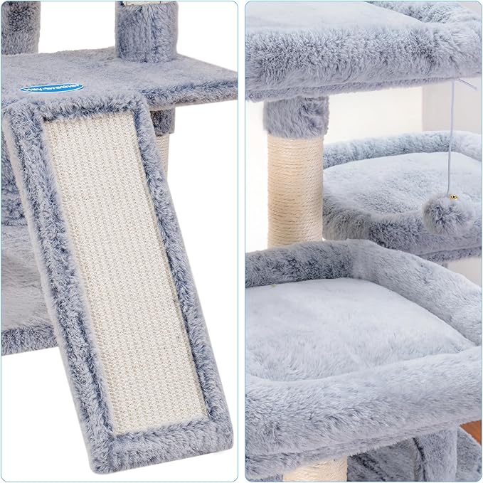 Hey-brother Cat Tree, 71 inches XL Large Cat Tower for Indoor Cats, Multi-Level Cat House with 3 Padded Perches, Big Scratcher, Cozy Basket, 2 Cat Condos and Scratching Posts,Pewter MPJ034PE-Mewly Pet