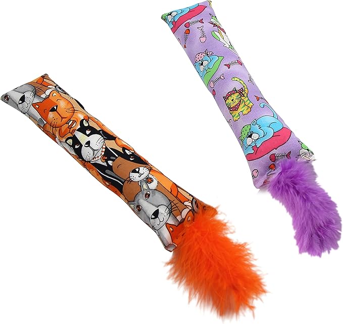 2 Pack Natural Interactive Catnip Cat Kicker with Feathers, Bite Resistant Chew Toy, Crinkle Kicker, Accessories for Indoor Cat-Mewly Pet