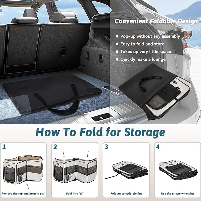 PETSFIT 29" Puppy Playpen with Removable Waterproof Mat & Zippered Roof | RV, Camping, Travel Dog Pen | Indoor/Outdoor Whelping & Cat Observation Space(29.5"x29.5"x16.5"H)-Mewly Pet