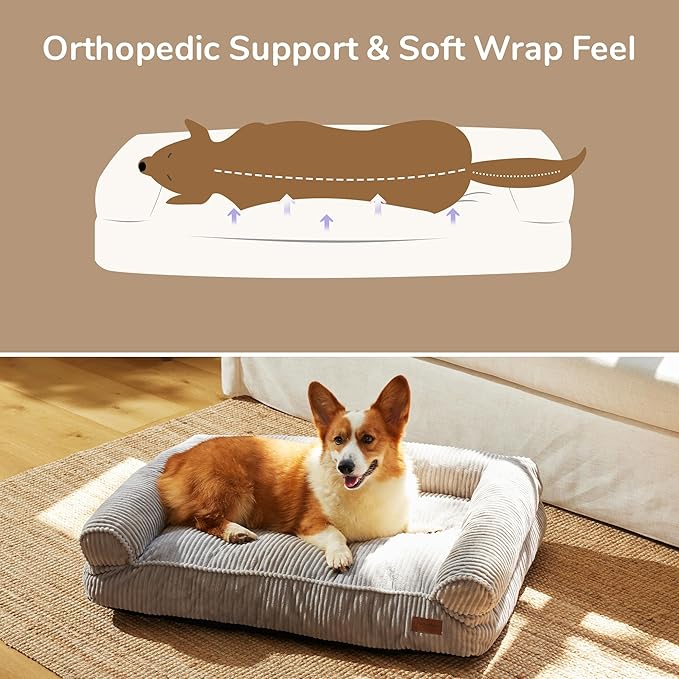 FUKUMARU Cute Dog Bed, Fluffy Dogs Couch with TPU Layer Keeping Lining Dry, Pet Sofa Medium Size Dog Easy to Care, Warm Cat Bed with Removable Zipper Cover, 36inch, Large, Light Grey-Mewly Pet