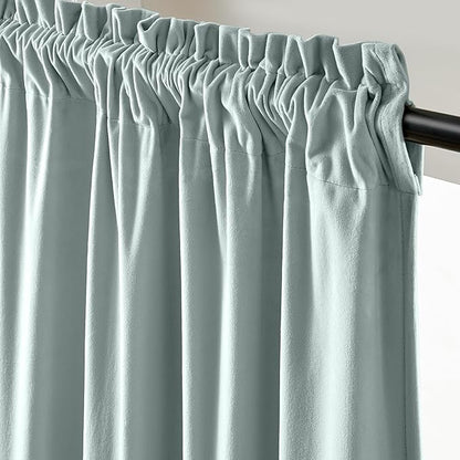 Lazzzy Velvet Blackout Curtains Thermal Insulated Room Window Drapes Super Soft Luxury Curtains for Living Room Bedroom Rod Pocket 2 Panels, Misty Blue, 52" W x 96" L