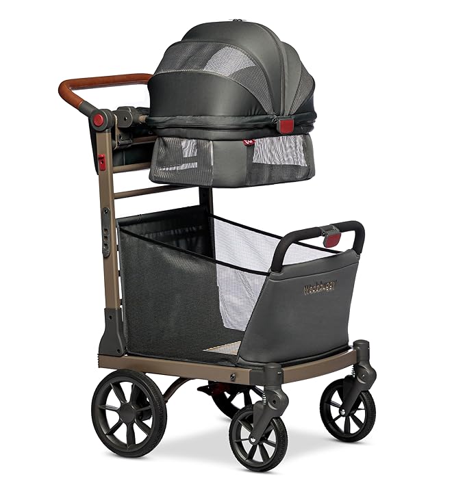 Pet Foldable Cart - Luxury Cat & Dog Stroller with Extra Large Shopping Basket, Cup Holders, & Ventilated Canopy - Easy Fold Pet Stroller for Cats & Dogs-Mewly Pet