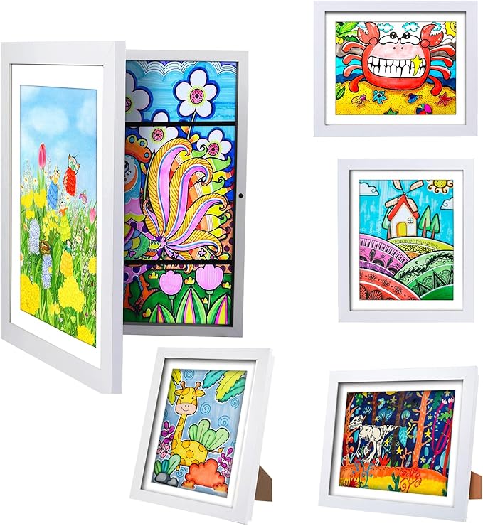 [3-Pack] Kids Artwork Frames Changeable - Front Opening Holds 150,Children Art Projects Kids Art Frames,10x12.5 Child Picture Frame for Display,With Storage(Wood)