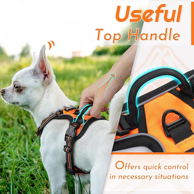 Eagloo Small Dog Harness No Pull, Service Vest with Reflective Strips and Control Handle, Adjustable and Comfortable for Easy Walking, No Choke Pet Harness with 2 Metal Rings, Orange, XS-Mewly Pet