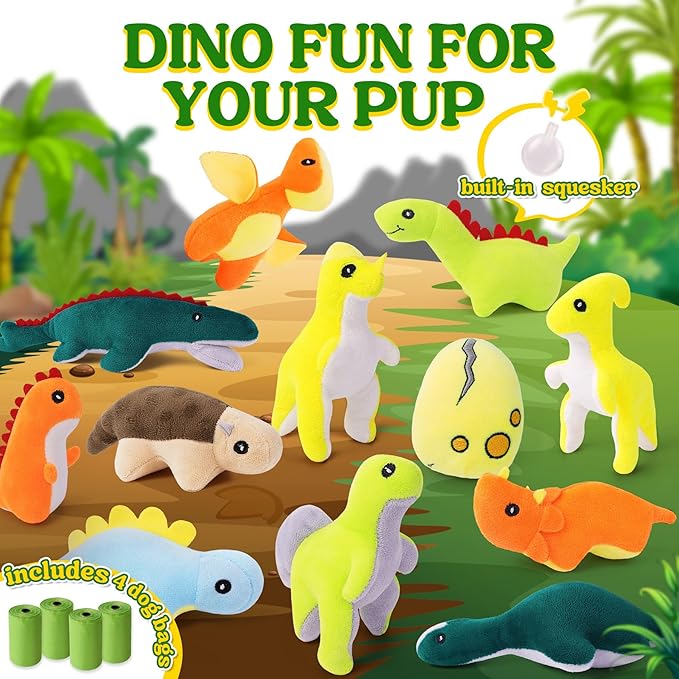 20-Pack Adorable Dinosaur Puppy Toys – Distinct Dino-Themed Squeaky Dog Toys for Small Dogs to Keep Them Busy, Interactive Chew Toys for Mental Stimulation & Gentle Teeth Cleaning-Mewly Pet