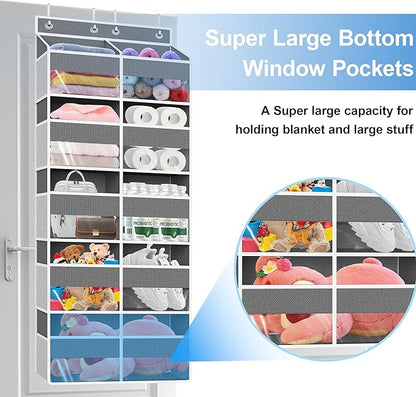 Over The Door Organizer Multi Pocket,5 Tier Large Hanging Shelf for Storage Kids Toys, Diapers, Clothes,Yarn,Heavy Duty Behind Door Storage for Bedroom Bathoom Nursery Closet Pantry,Black