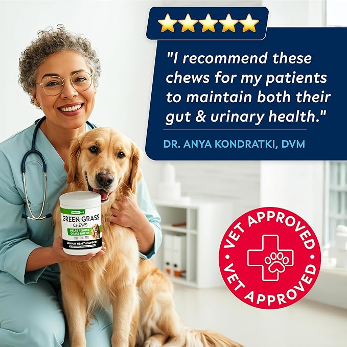 STRELLALAB Green Grass Dog Chews - Dog Pee Grass Helper - Supplement Urine Neutralizer for Grass Burn Spots - Grass Treatment for Pet Urine - Pee Lawn Repair Treats with Probiotics - Made in USA-Mewly Pet
