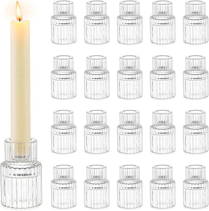 Romadedi Glass Candle Holder for Candlestick - 20 Pcs Clear Small Tapered Candle Holder Wedding Decor Table Centerpiece Bulk for Candle Sticks Christmas Party Living Room Dinner Advent