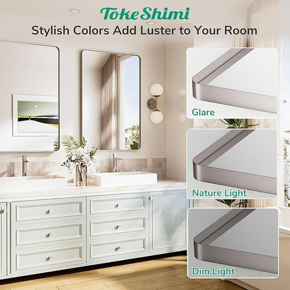 TokeShimi 48x24 Brushed Nickel Bathroom Mirror for Over Sink,Bathroom Rectangle Mirror with Tempered Glass,Vanity Mirror with Aluminum Frame(Horizontal/Vertical)