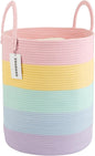Rope Laundry Basket Hamper for Kids Girl Woven Storage Basket for Living Room Bedroom Boho Tall Baskets for Blanket Toys Pillow Towels Baby Nursery Hamper Bin rainbow