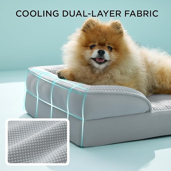 Bedsure Orthopedic Dog Beds for Small Dogs - Washable Small Dog Cat Bed Waterproof, Comfort Pet Couch Sofa with Washable Removable Cover, Pets Bed with Nonskid Bottom, Cooling Grey, 24"-Mewly Pet