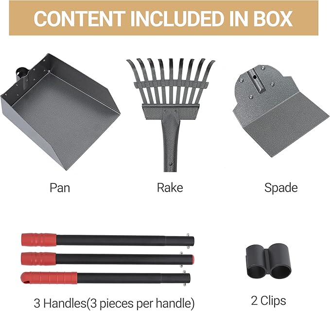 Heeyoo Dog Pooper Scooper, Dog Poop Tray and Rake Set, Pet Waste Removal Scoop with Long Adjustable Sectional Stainless Handles-Mewly Pet