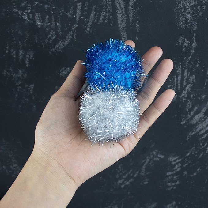 AUEAR, 12 Pack 2 Inch Sparkle Ball Shiny Glitter Tinsel Pom Poms Interactive Cat Balls for Kittens (6 Colors)-Mewly Pet