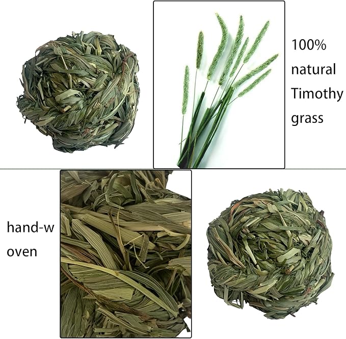 6 Pcs Bunny Timothy Grass Ball Natural Chew Toy Woven Chewing Toys Rabbit Molar Small Animals Teeth Grinding Suitable for Hamster Totoro Gerbils Guinea Pig Squirrel-Mewly Pet