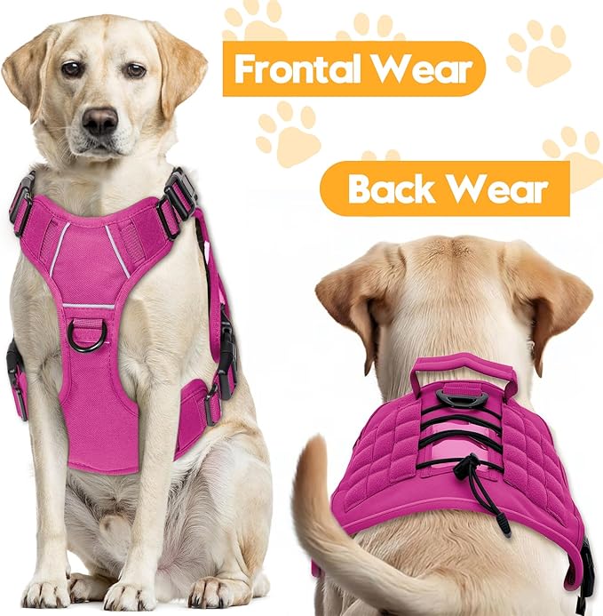Heavy-Duty Tactical Dog Harness for Large Dogs, No Pull Adjustable Reflective Pet Vest with Molle System, K9 Military-Grade Control for Service Training, Outdoor & 10+ Breeds, Pink, X-Large-Mewly Pet