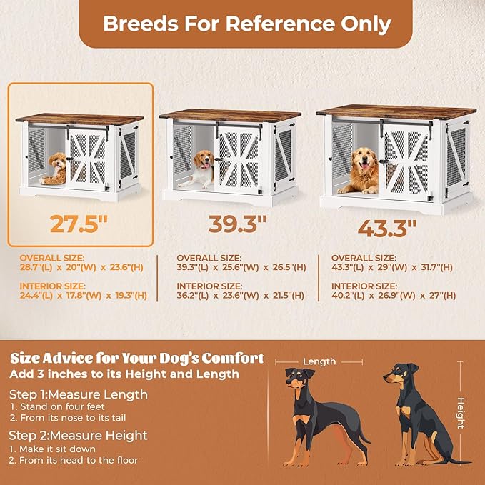 VOPEAK 27.5" Small Dog Crate Furniture, Chew Resistant Dog Crate for Puppy Dogs, Heavy Duty Small Dog Crate Dog Kennel Indoor with Double Doors, Wooden End Table for Bedroom Living Room, White-Mewly Pet