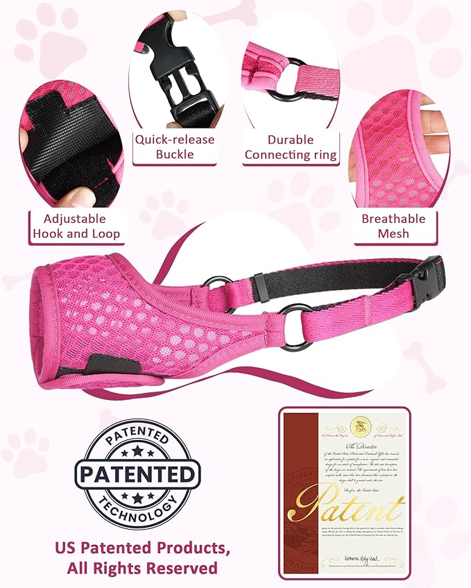 LUCKYPAW Soft Muzzle for Medium Large Sized Dogs Beagle Labrador German Shepherd, Dog Muzzle to Prevent Biting Chewing, Adjustable Breathable Mouth Guard for Grooming Walking Training(Hot Pink, XL)-Mewly Pet