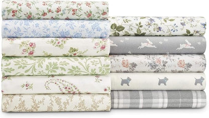 Laura Ashley Home | Flannel Collection | Premium Ultra Soft Cozy Lightweight Cotton Flannel Bedding Sheet Set, Wrinkle, Anti-Fade, Stain Resistant & Hypoallergenic, Twin, Audrey Pink (201589)