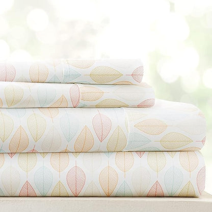 Linen Market Double-Brushed Patterned Microfiber Queen Sheet Set 4 Piece – Oeko-TEX Certified Ultra Soft & Wrinkle-Free - 16" Deep Pocket Sheets - Easy Care Queen Size - Fall Foliage Yellow