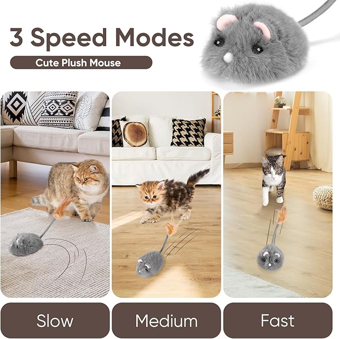 Remote Control Cat Toy Rechargeable Cat Mouse Toy Automatic Interactive Cat Toys for Indoor Cats Toy with 3-Speed Adjustment and 4 Directions-Mewly Pet