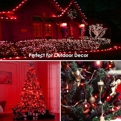4-Pack 33FT 100 LED Fairy Lights Battery Operated with Remote & Timer, Fairy Christmas String Lights for Bedroom Decor, Waterproof 8 Modes Twinkle Lights for Room (Red)