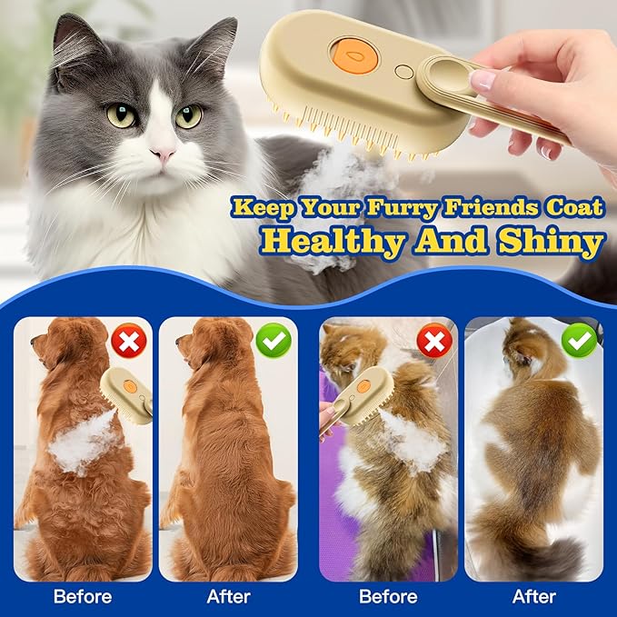 Cat Steam Brush for Shedding with Foldable Handle 4 in 1 Rechargeable Steam Brush for Cats and Dogs,Haired Pets Spritz Defur Comb for Cats Pet Spray Grooming Tool for Hair Removal & Massage-Mewly Pet